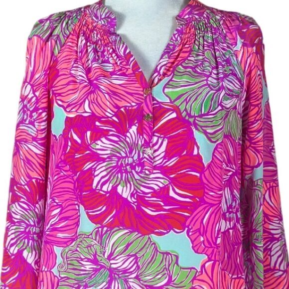 Lilly Pulitzer Elsa Worth It Silk Pink Floral Top Size 📦 - Picture 9 of 11
